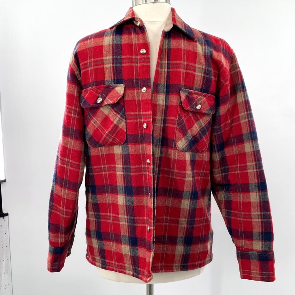 VTG High Sierra Mens Red Blue Plaid Lined Wool Blend Jacket  Size Small SM